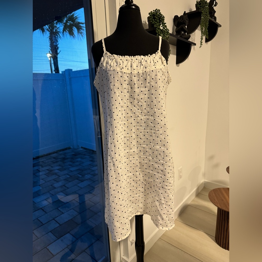 Flax Ivory Mini Dress with Navy Dots